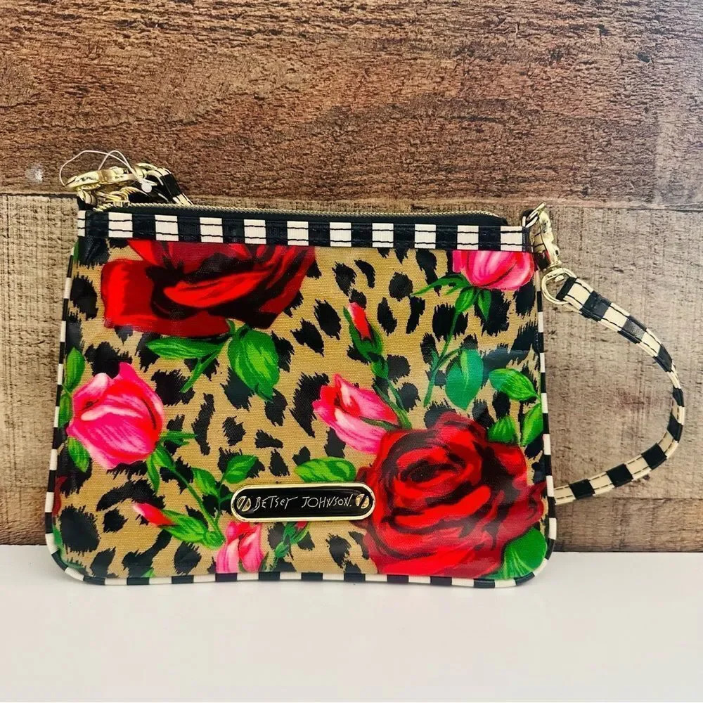 NWOT Betsey Johnson Rose/Leopard/Striped Wristlet